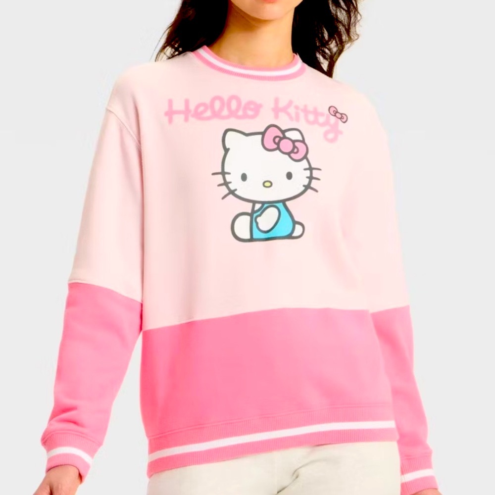 NEW!!! Cozy Women's Hello Kitty Colorblock Graphic Sweatshirt-Medium (NWT)